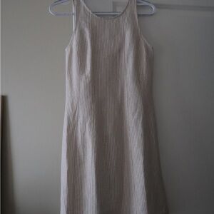 LOFT Cream Striped Midi Dress